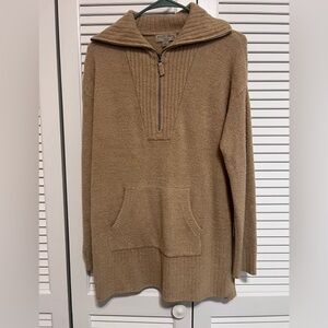 Barefoot Dreams Cozychic Lite High Rib, half zip tunic, size S, Biscotti color